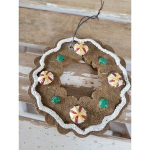 Gingerbread peppermint wreath ornament vintage Xmas holiday tree